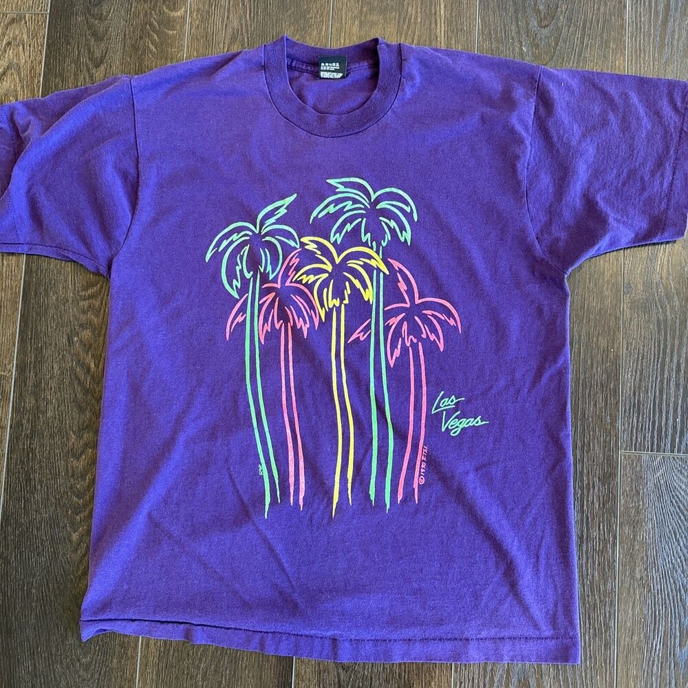 Vintage 1990 Las Vegas T-Shirt; Single Stitch Screen Stars; Men’s Sz XL; Purple